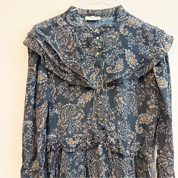 NICHOLAS  Paisley Elsie Dress Black Floral Ruffle Short Mini Dress Large 12 1861 - Picture 3 of 11